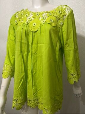 Crochet Yoke Lime Green Tunic Top